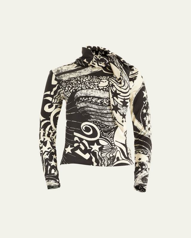 Joni Button-Front Printed Silk Blouse